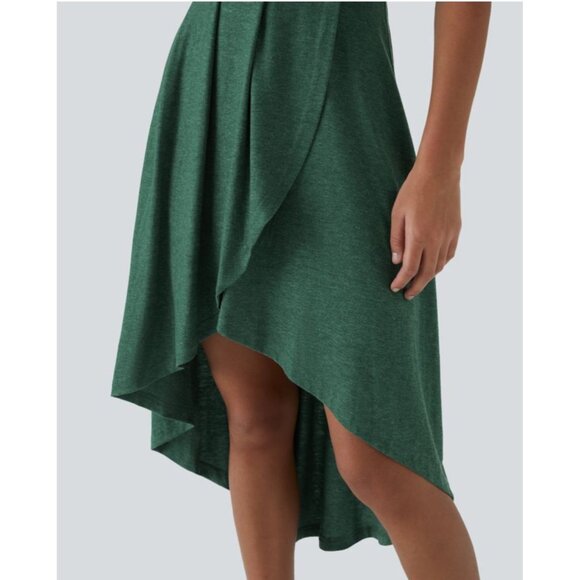 Halara Deep V Neck Sleeveless High Low Crossover Hem Midi Casual Dress Sz Large - Picture 14 of 14